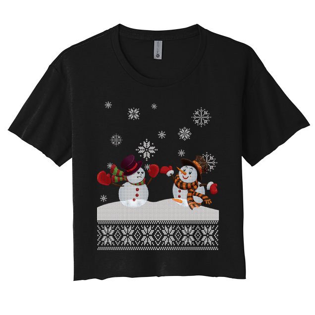 Funny Winter Snowman Ugly Christmas Crop Top