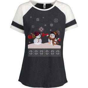 Funny Winter Snowman Ugly Christmas Enza Ladies Jersey Colorblock Tee