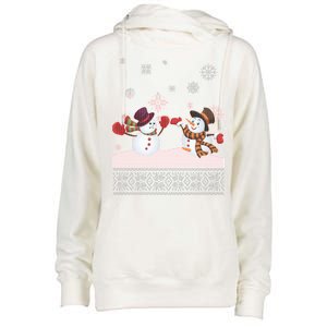 Funny Winter Snowman Ugly Christmas Womens Funnel Neck Pullover Hood