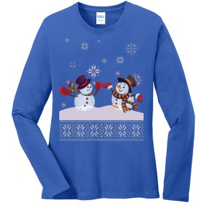 Funny Winter Snowman Ugly Christmas Ladies Long Sleeve Shirt