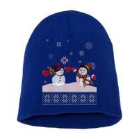 Funny Winter Snowman Ugly Christmas Short Acrylic Beanie