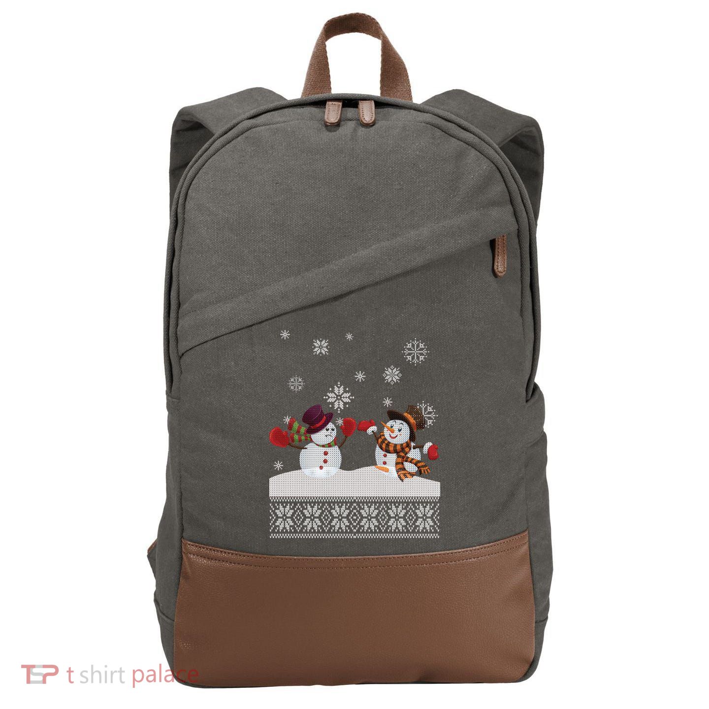 Funny Winter Snowman Ugly Christmas Cotton Canvas Backpack