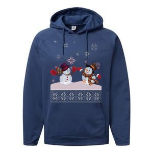 Funny Winter Snowman Ugly Christmas Performance Fleece Hoodie