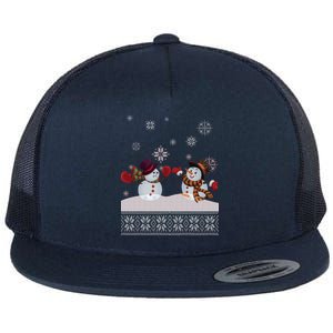 Funny Winter Snowman Ugly Christmas Flat Bill Trucker Hat