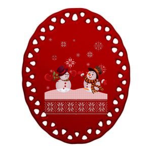 Funny Winter Snowman Ugly Christmas Ceramic Oval Ornament