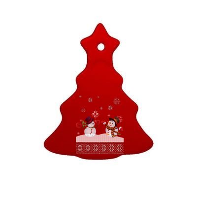 Funny Winter Snowman Ugly Christmas Ceramic Tree Ornament