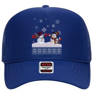 Funny Winter Snowman Ugly Christmas High Crown Mesh Back Trucker Hat