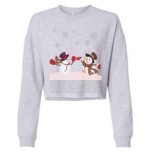 Funny Winter Snowman Ugly Christmas Cropped Pullover Crew