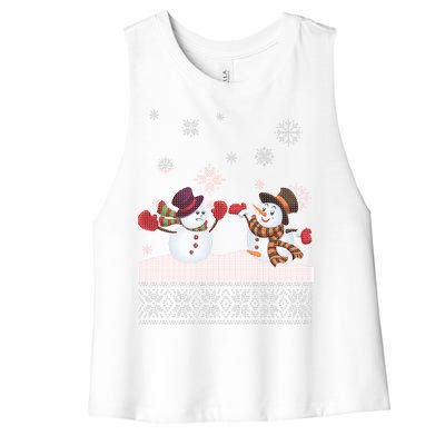 Funny Winter Snowman Ugly Christmas Women's Racerback Cropped Tank