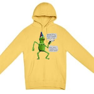 Funny Wizard Kermit Meme Premium Pullover Hoodie