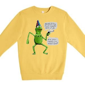 Funny Wizard Kermit Meme Premium Crewneck Sweatshirt