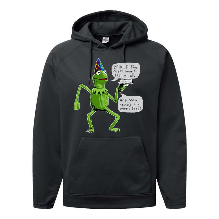 Funny Wizard Kermit Meme Performance Fleece Hoodie