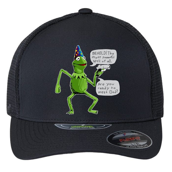 Funny Wizard Kermit Meme Flexfit Unipanel Trucker Cap