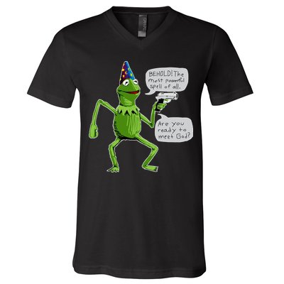 Funny Wizard Kermit Meme V-Neck T-Shirt