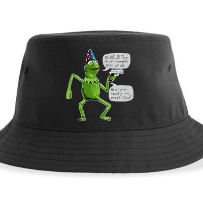 Funny Wizard Kermit Meme Sustainable Bucket Hat
