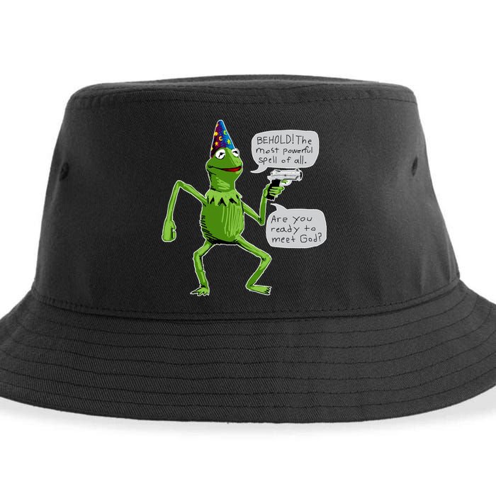 Funny Wizard Kermit Meme Sustainable Bucket Hat
