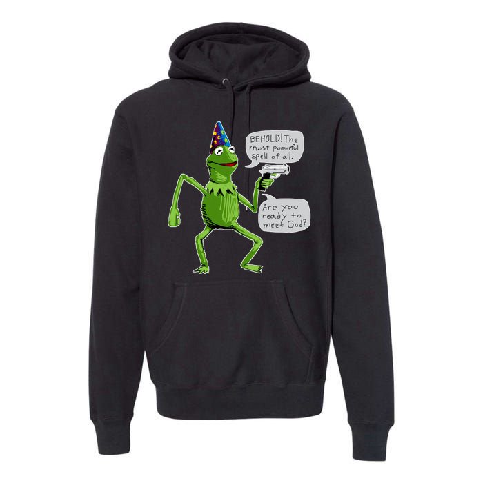 Funny Wizard Kermit Meme Premium Hoodie