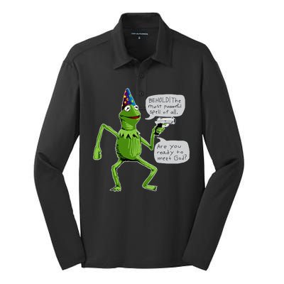 Funny Wizard Kermit Meme Silk Touch Performance Long Sleeve Polo