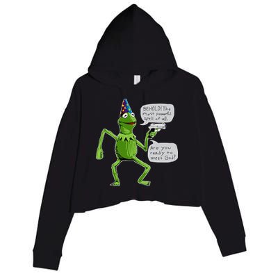 Funny Wizard Kermit Meme Crop Fleece Hoodie