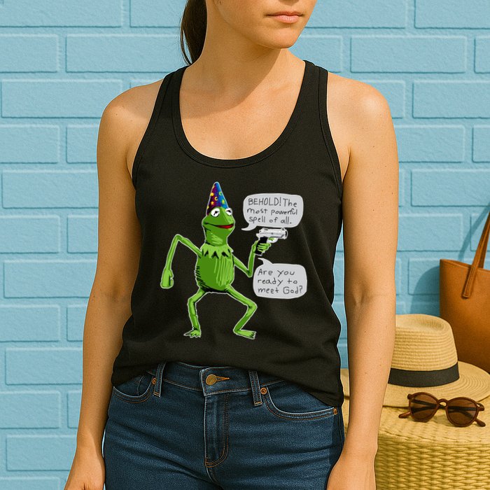 Funny Wizard Kermit Meme Womens Tank Top