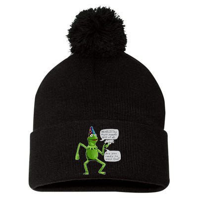 Funny Wizard Kermit Meme Pom Pom 12in Knit Beanie