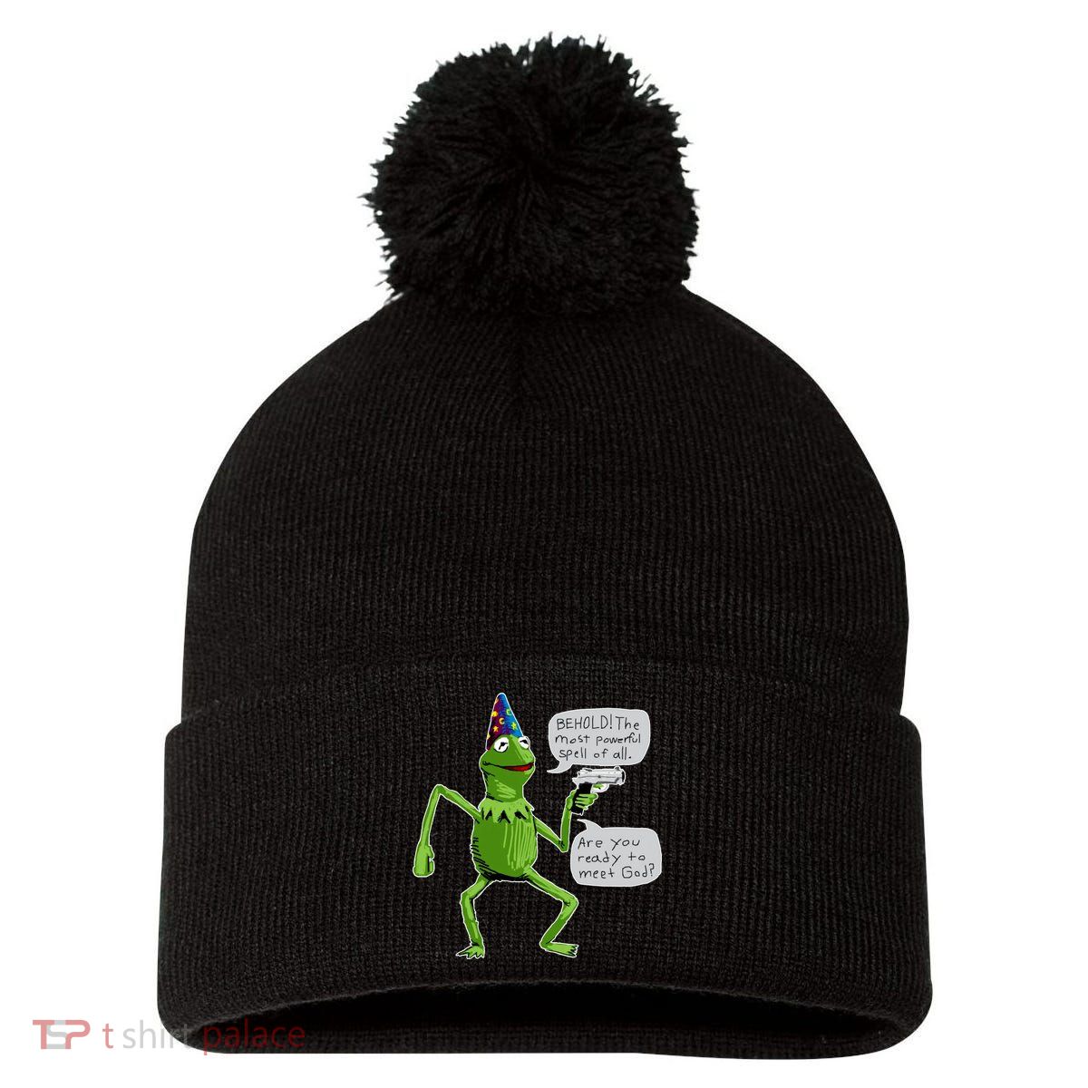 Funny Wizard Kermit Meme Pom Pom 12in Knit Beanie