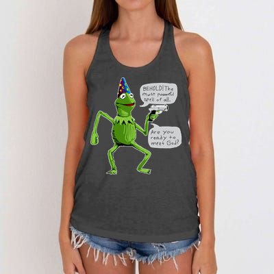 Funny Wizard Kermit Meme Women's Knotted Racerback Tank