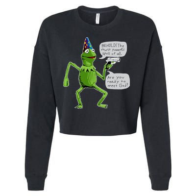 Funny Wizard Kermit Meme Cropped Pullover Crew