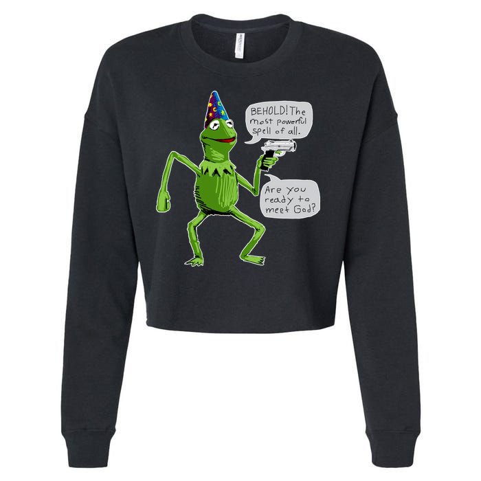 Funny Wizard Kermit Meme Cropped Pullover Crew