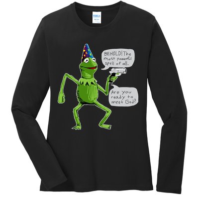 Funny Wizard Kermit Meme Ladies Long Sleeve Shirt