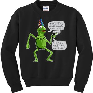 Funny Wizard Kermit Meme Kids Sweatshirt