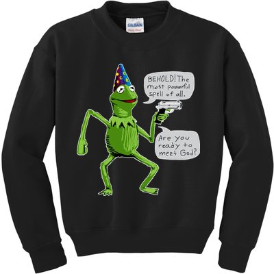 Funny Wizard Kermit Meme Kids Sweatshirt