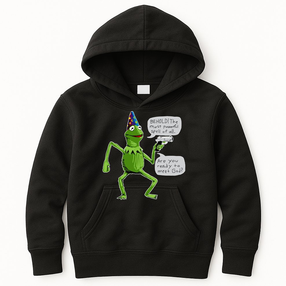 Funny Wizard Kermit Meme Kids Hoodie