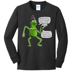 Funny Wizard Kermit Meme Kids Long Sleeve Shirt