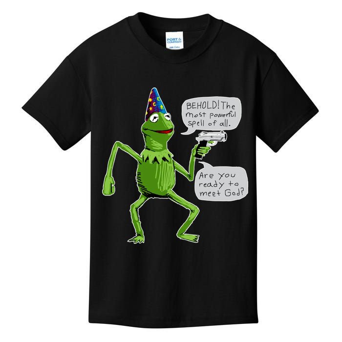 Funny Wizard Kermit Meme Kids T-Shirt