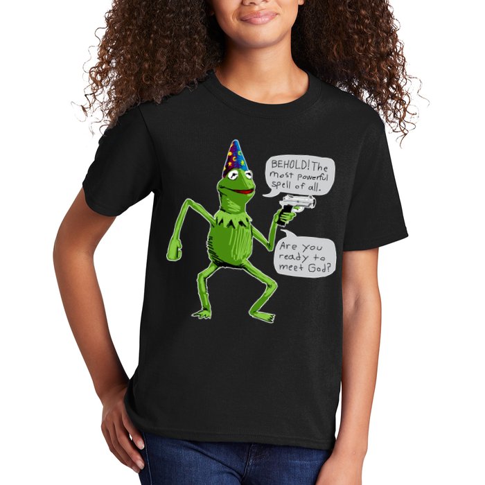 Funny Wizard Kermit Meme Kids T-Shirt