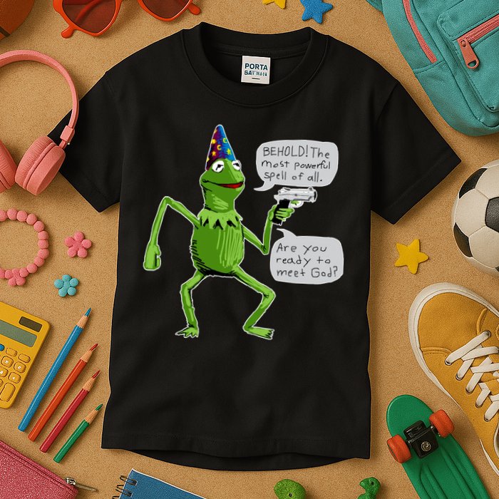 Funny Wizard Kermit Meme Kids T-Shirt