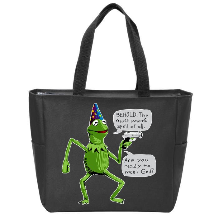 Funny Wizard Kermit Meme Zip Tote Bag