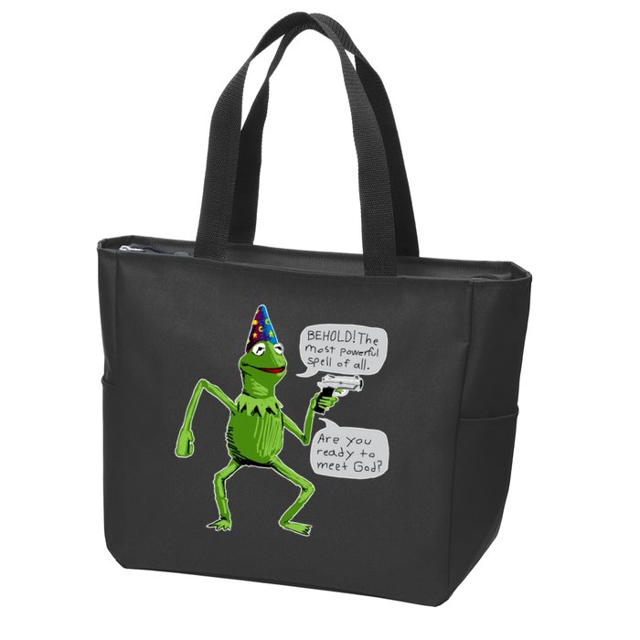 Funny Wizard Kermit Meme Zip Tote Bag