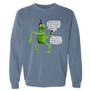 Funny Wizard Kermit Meme Garment-Dyed Sweatshirt