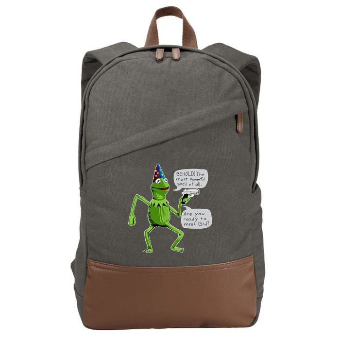 Funny Wizard Kermit Meme Cotton Canvas Backpack