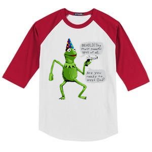 Funny Wizard Kermit Meme Kids Colorblock Raglan Jersey