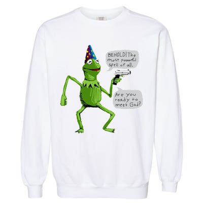 Funny Wizard Kermit Meme Garment-Dyed Sweatshirt