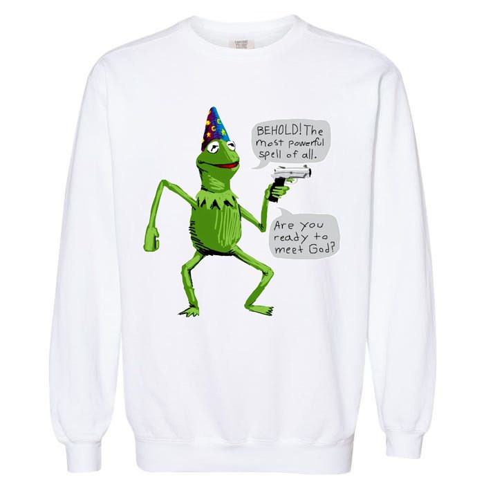 Funny Wizard Kermit Meme Garment-Dyed Sweatshirt