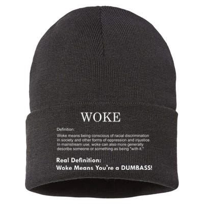 Funny Woke Real Definition Sustainable Knit Beanie