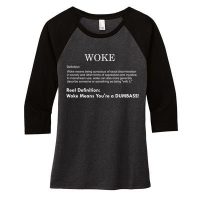 Funny Woke Real Definition Women's Tri-Blend 3/4-Sleeve Raglan Shirt