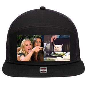 Funny Woman Yelling At Cat Meme  7 Panel Mesh Trucker Snapback Hat