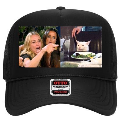 Funny Woman Yelling At Cat Meme  High Crown Mesh Back Trucker Hat