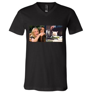 Funny Woman Yelling At Cat Meme  V-Neck T-Shirt