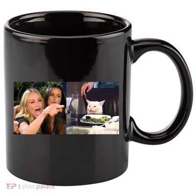 Funny Woman Yelling At Cat Meme  11oz C Handle Ceramic Mug